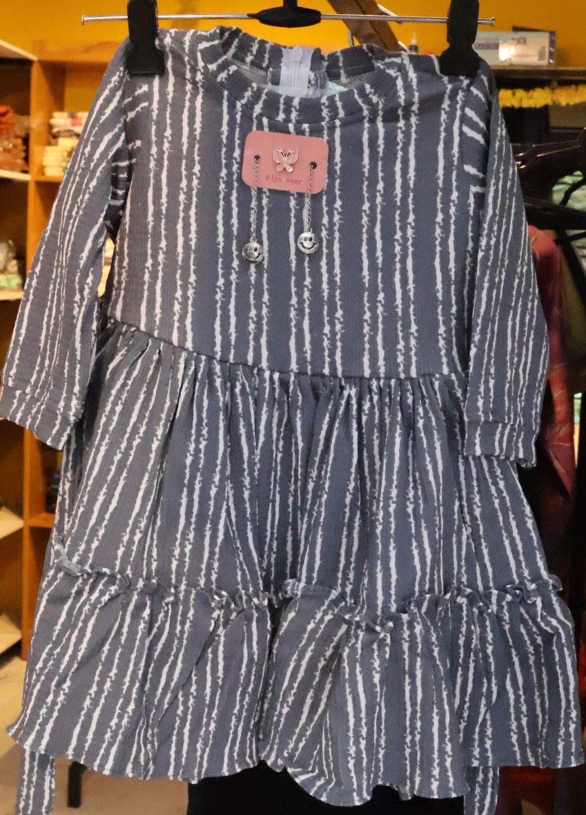 Trendy Striped Cotton Frock with Ruffle Layers – Girls Casual Wear Dress