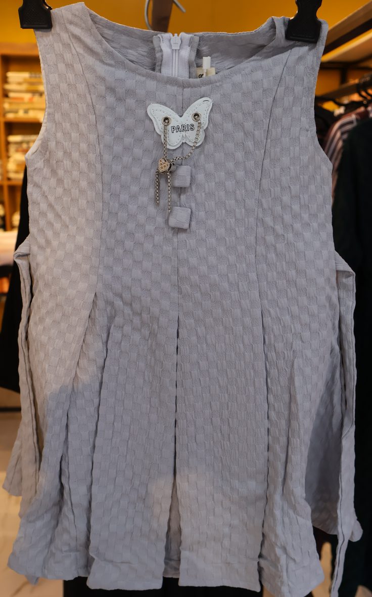 Elegant Grey Pleated Girls Dress with Butterfly Charm