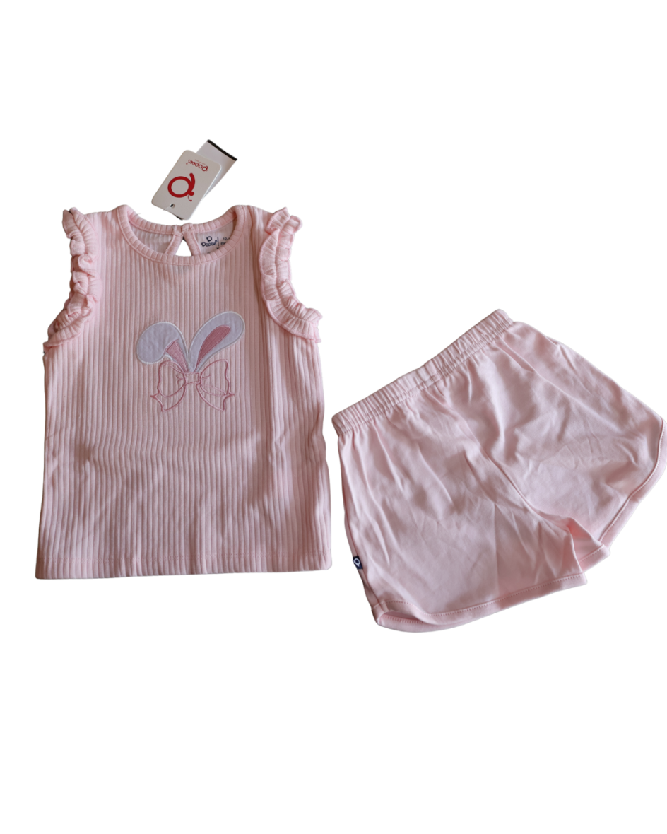 Popees Baby Girls’ Ribbed Cotton Top & Shorts Set