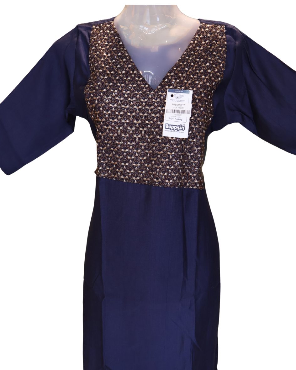 Deep Royal Blue Kurti with Intricate Embroidered Yoke