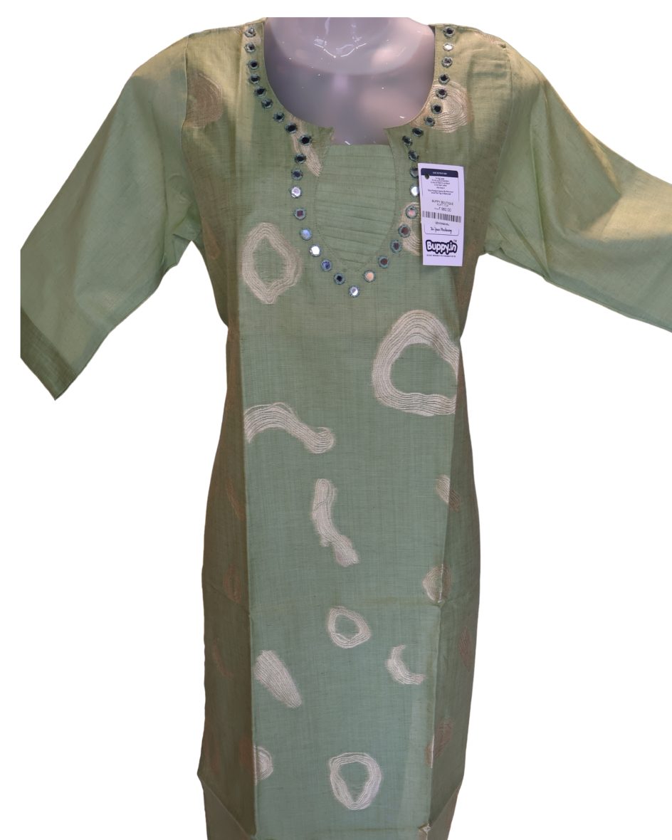 Mint Green Mirror-Work Kurti with Abstract Prints