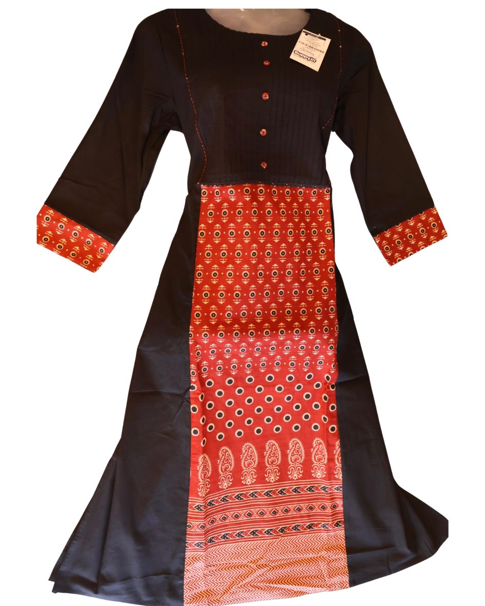 Elegant Black & Red Panel Long Kurti
