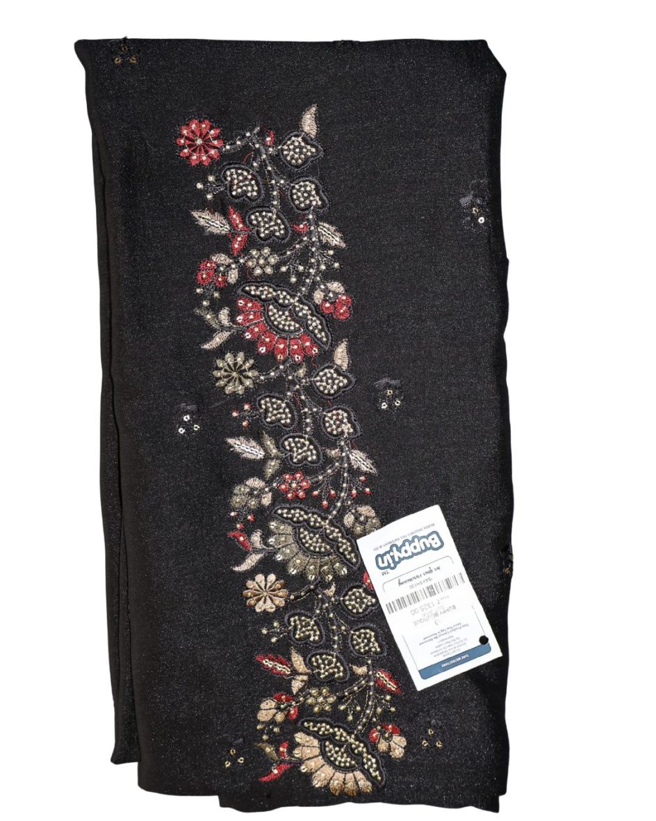 Elegant Black Floral Embroidered Churidar Material Set
