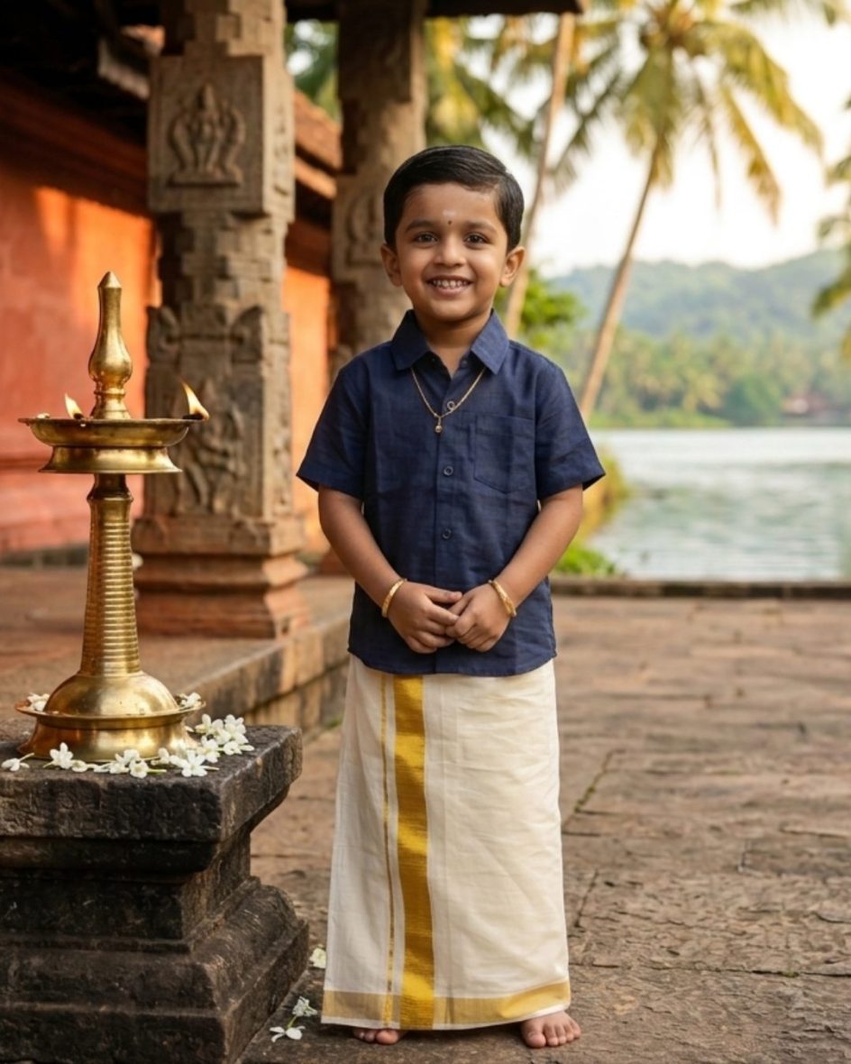 Boys’ Ready-to-Wear Mural Shirt & Stickable Mundu Set