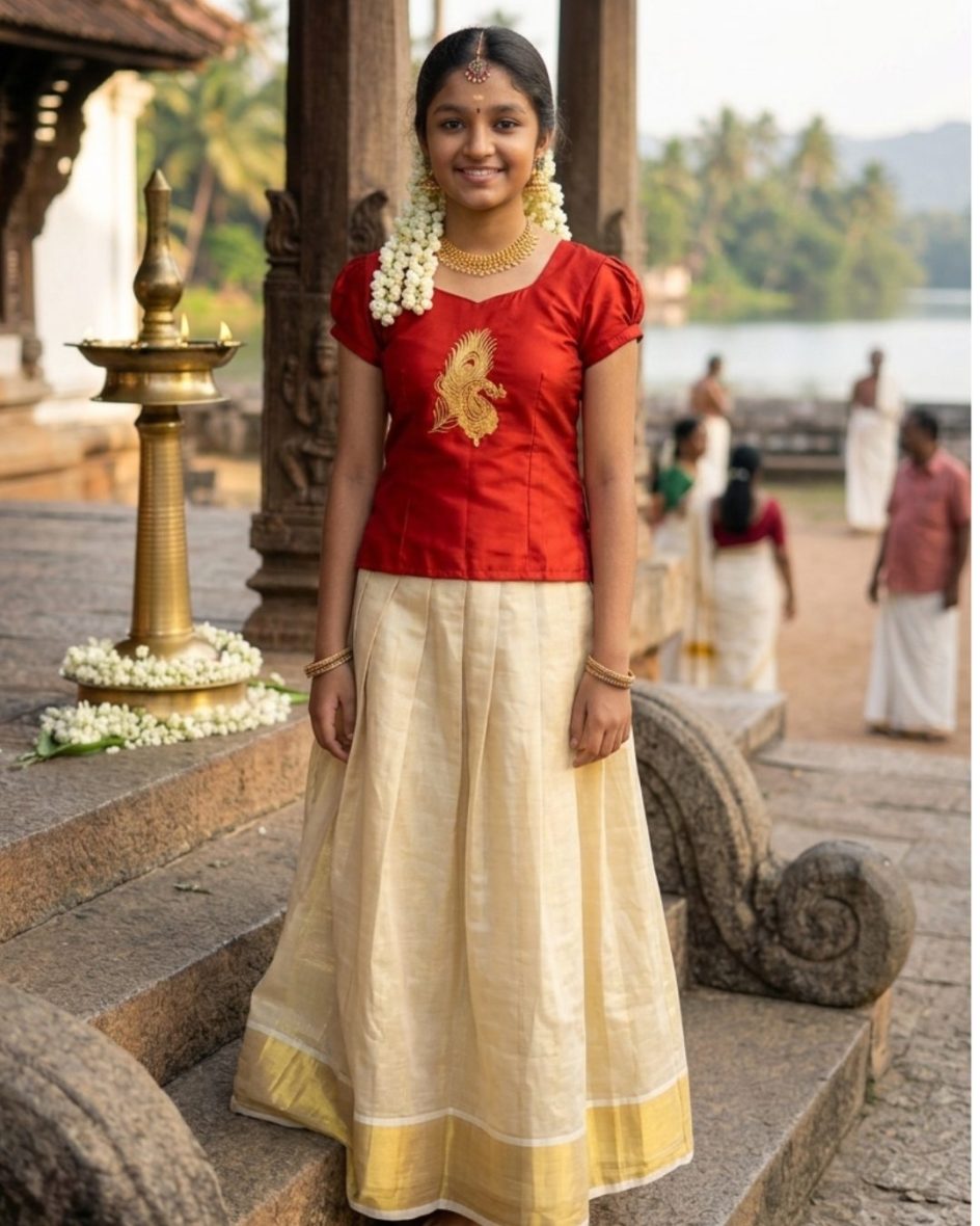 Girls’ Traditional Pattu Pavada & Blouse Set (Sizes 10 – 14)