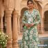 Women’s Sea-Green & Cream Floral Print V-Neck Co-ord Set