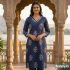 Women’s Navy Blue & Silver Ethnic Motif V-Neck Co-ord Set