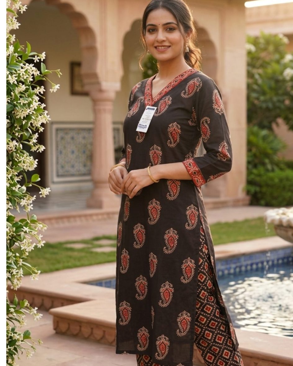 Women’s Black & Rust Paisley Print V-Neck Co-ord Set