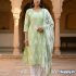 Refreshing Pista Green Ikat-Print Kurti Set with Contrast Trousers & Dupatta