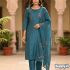 Elegant Teal Blue Silk-Finish Kurti Set with Floral Embroidery & Sequined Yoke
