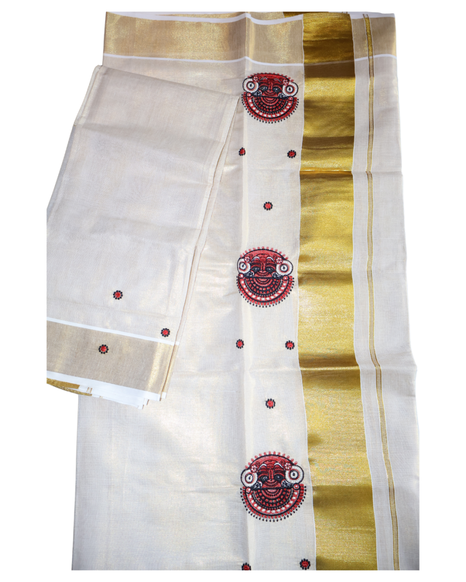 Kerala Traditional Theyyam Embroidery Set-Mundu