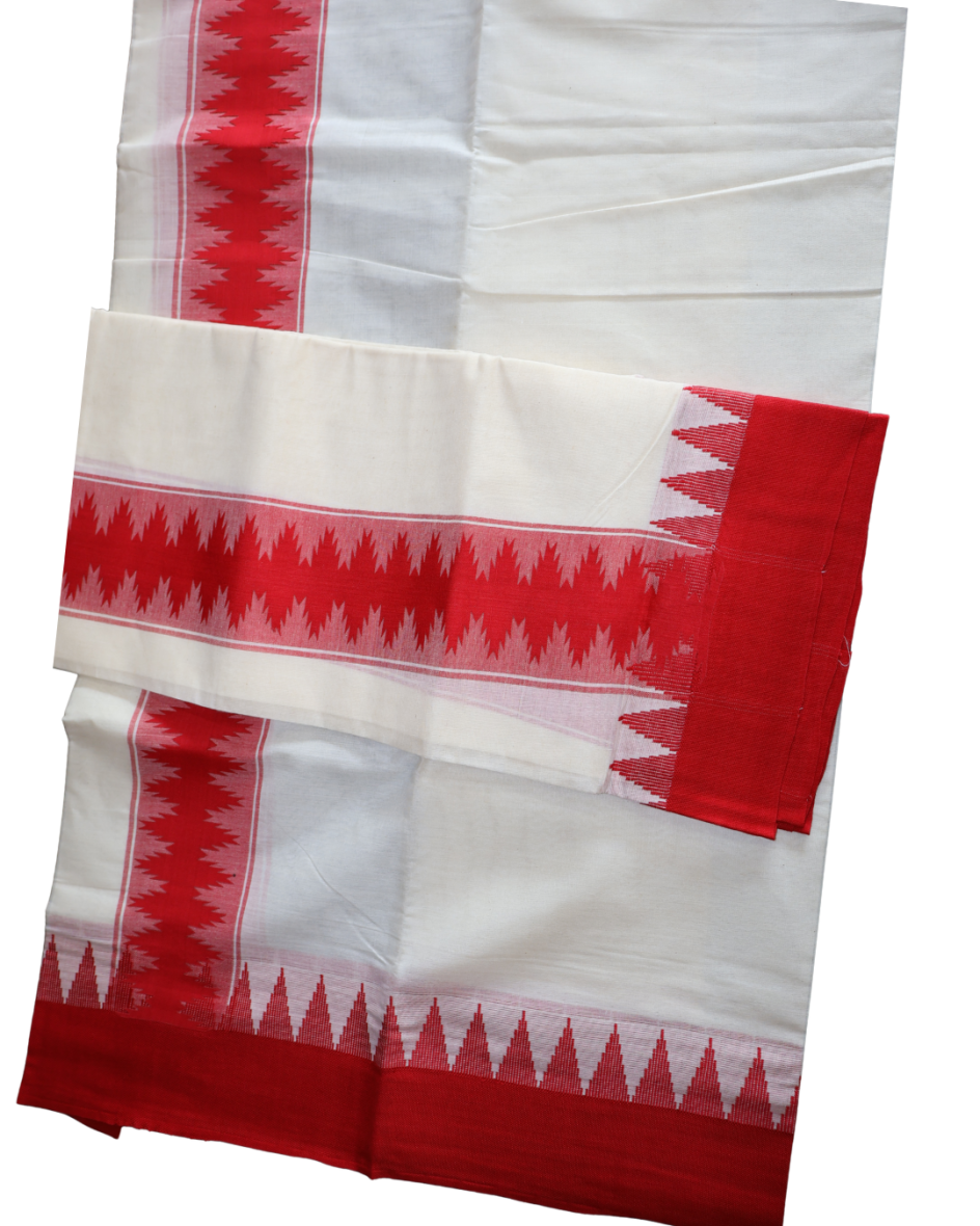 Kerala Traditional Red Temple Border Set-Mundu