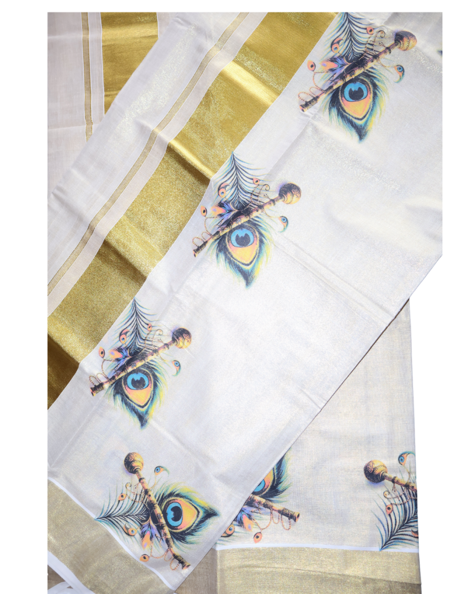 Kerala Traditional Mural Print Set-Mundu – Krishna Theme
