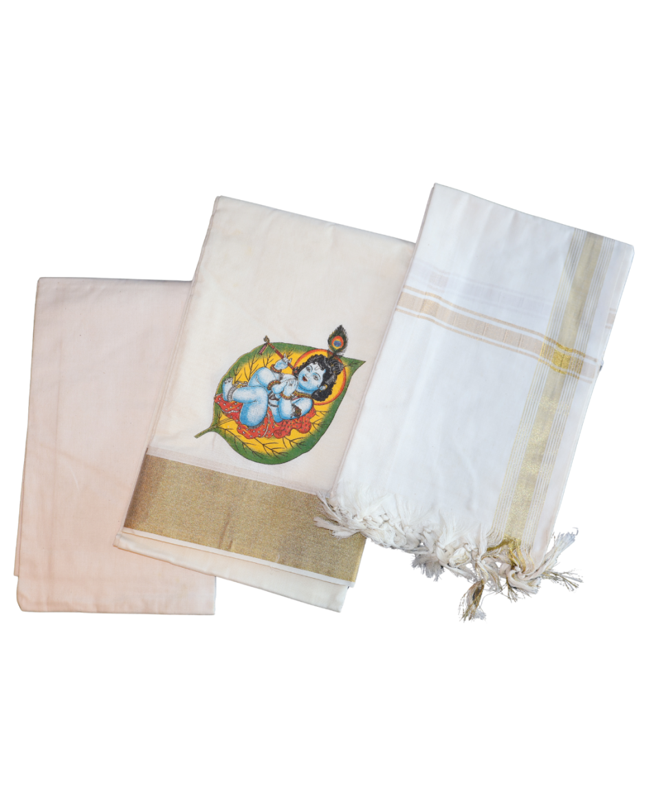 Baby Krishna Mural Print Kerala Churidar Material Set