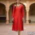 Radiant Red Silk-Blend Kurti Top with Hand-Worked Sequin Neckline